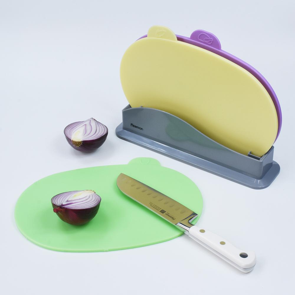 Fissman Chopping Block Non-slip Round Cutting Board Anti Bacterium Plastic Mats with Stand-3pcs Sets