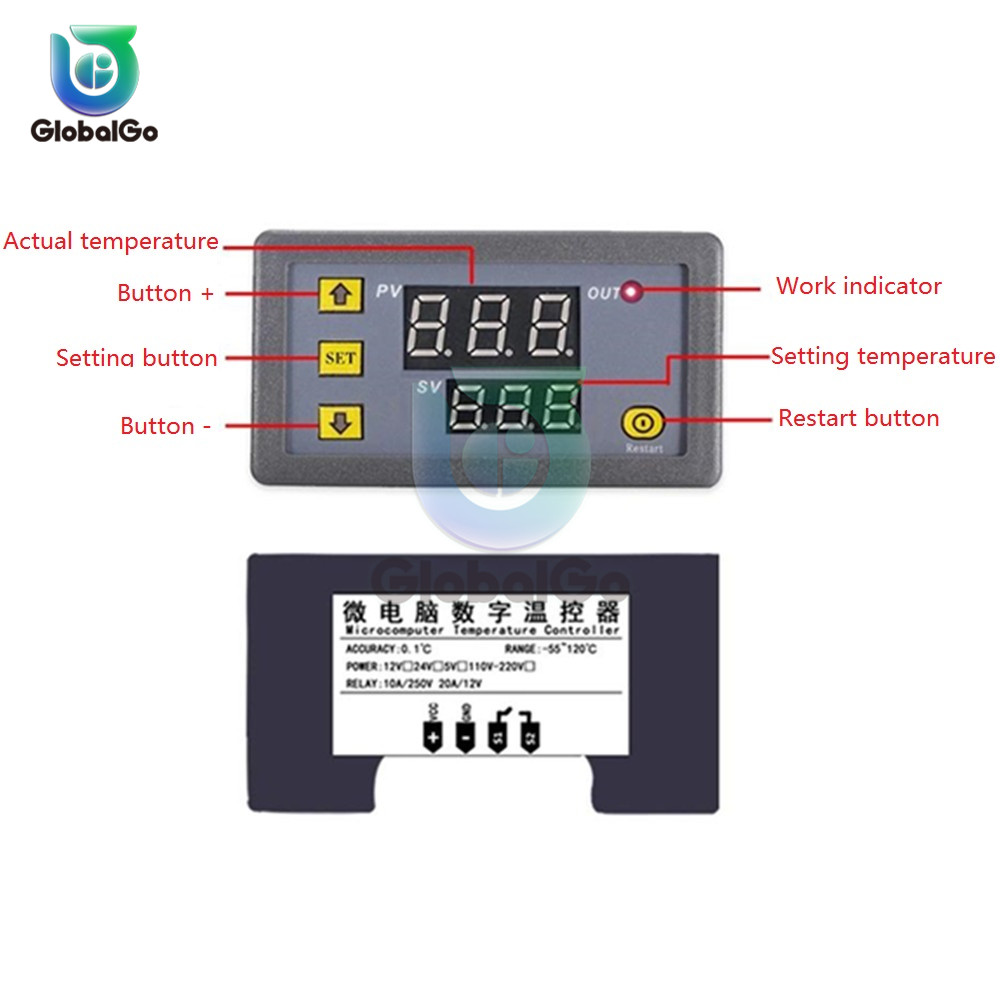 W3230 LED Digital Thermostat Temperature Control DC 12V AC 110V 220V 20A Mini LED Display Thermostat Waterproof Probe