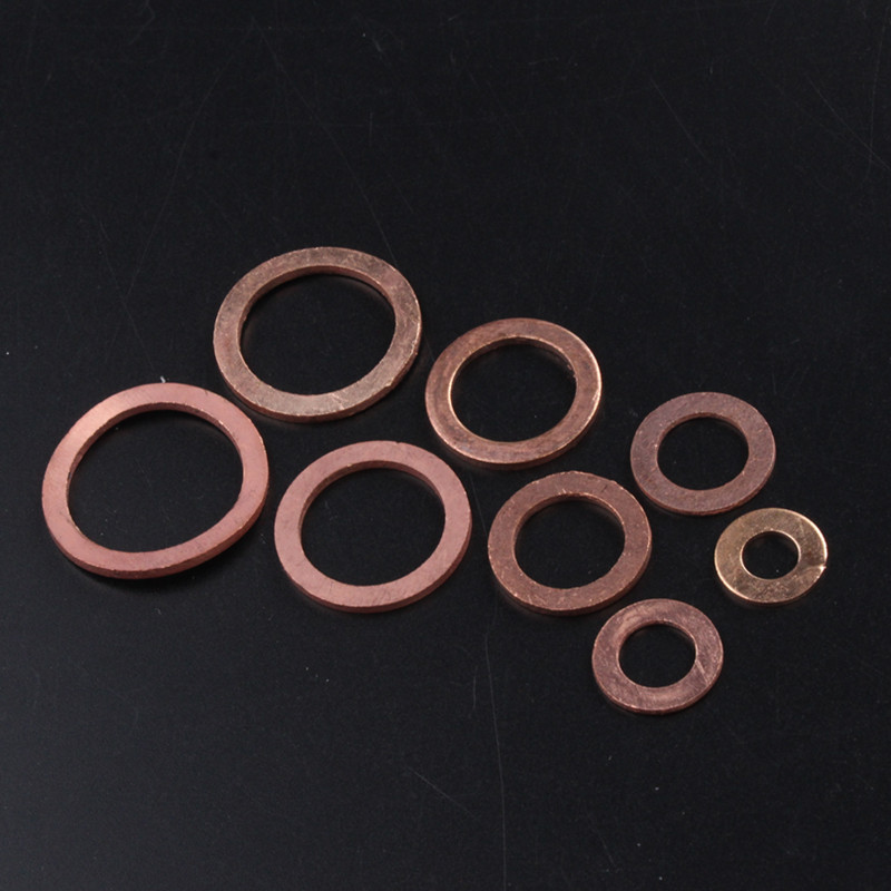 120PCS 8 Sizes Solid Copper Washers Gasket Kit Sump Plug Flat Ring Seal Set For Boat Crush Washer Hardware Plumbing Gaskets