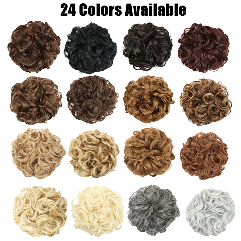SHUOHAN Q5 Plus Vintage Synthetic High Temperature Fiber Curly Hair Bun Chignon Flower Bud Elastic Rubber Band Rope