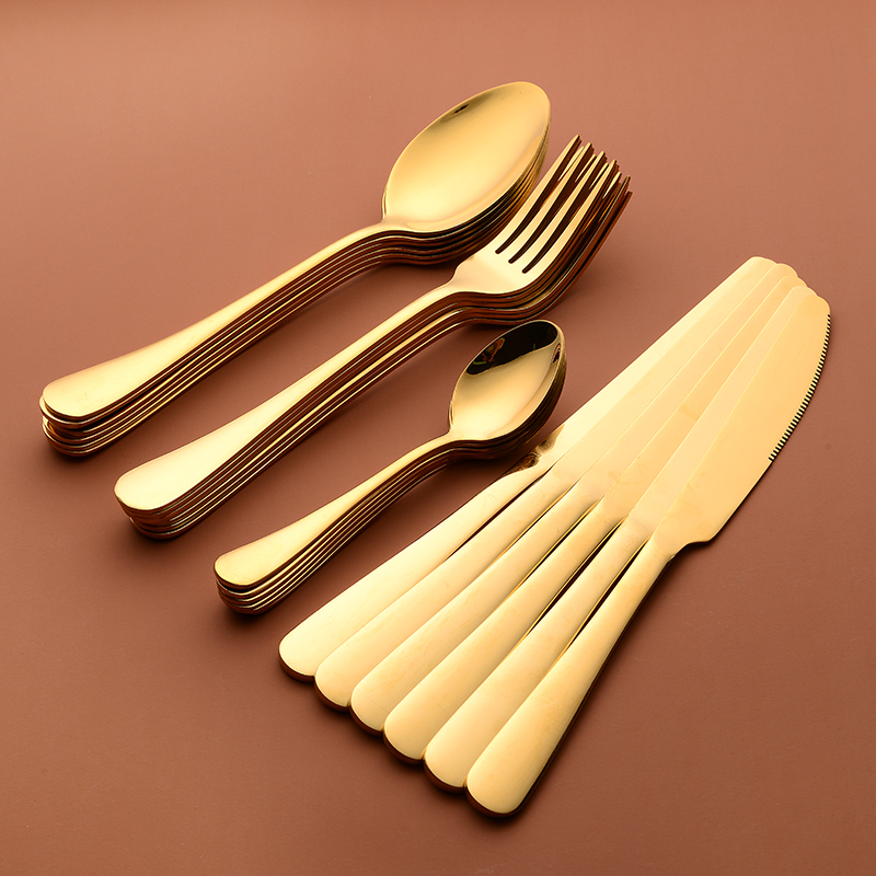 Gold Tableware Forks Knives Spoons Stainless Steel Golden Cutlery Set Silverware Set 24 Pcs Stainless Steel Cutlery Complete New