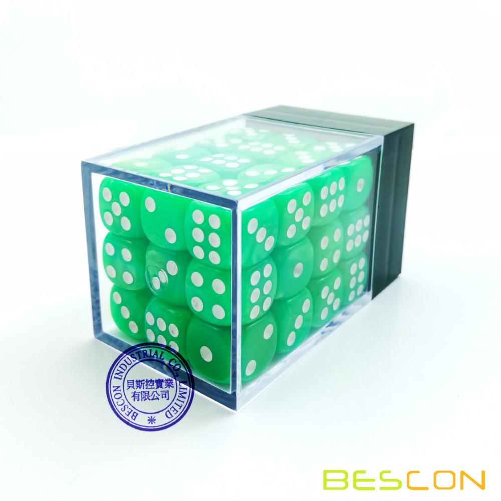 Bescon 12mm 6 Sided Dice 36 in Brick Box, 12mm Six Sided Die (36) Block of Dice, Marble Grass