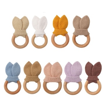 1Pc Baby Wooden Teether Crochet Bunny Rattle Toy BPA Free Wood Rodent Rattle Baby Mobile Gym Newborn Stroller Educational Toys