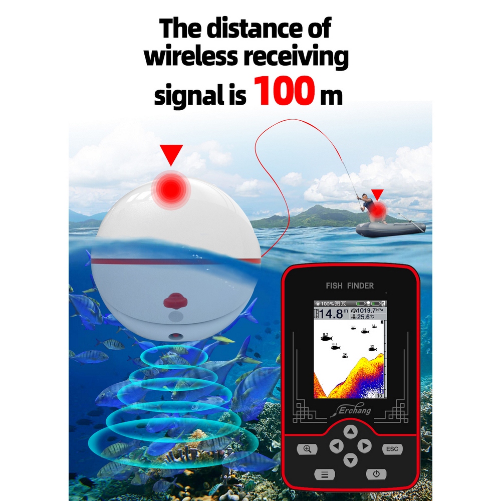 Rechargeable Wireless Sonar Fish Finder 60M Water Depth Air Pressure Detection Sonar Fishing Finder Fish Detector Depth Locator