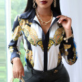 Women Elegant Floral Print Blouse Shirt 2020 Autumn New Casual Long Sleeve Button Tops Lady Sexy Bandage Turn-Down Collar Blusa