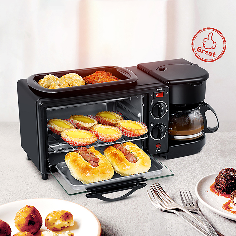 3 in 1 Electric Coffee Maker Toaster Breakfast Making Machine 220V Multifunction Drip Household Bread Pizza Frying Pan