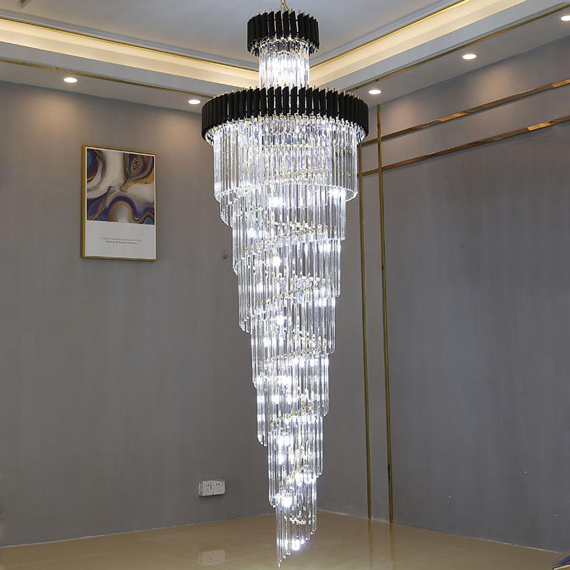 Stair crystal chandelier luxury jump floor revolving building in the villa hall long chandelier