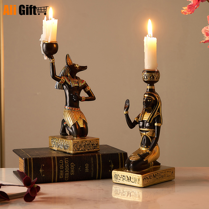 Vintage Candlestick Ancient Egypt Idol Candle Holder Anubis God Cat God Sphinx church Candle Holders Home Decoration Tealight