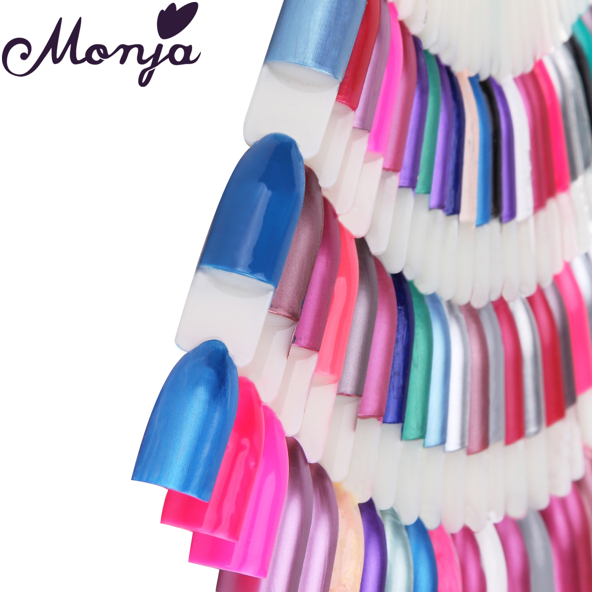 Monja 150pcs Nail Art Fan Shape Display Natural Chart Gel Polish Coloring Sample Practice Training Nails With Removable Ring