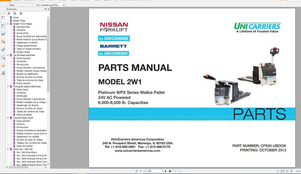 for NISSAN UNICARRIERS Forklift Part Catalog & Service Manual (PDF) Updated 2017