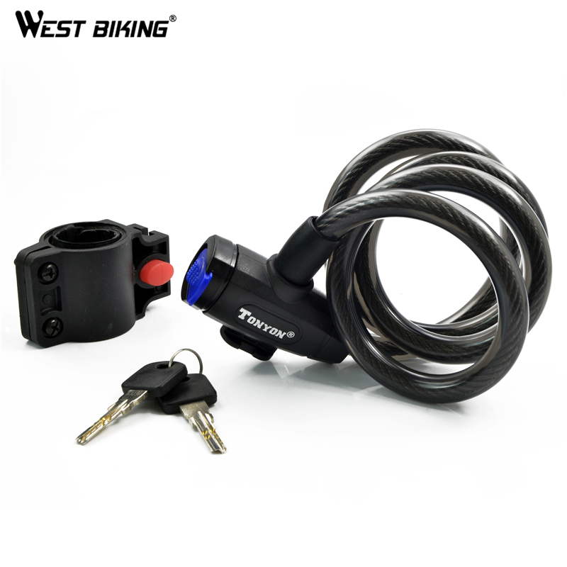 WEST BIKING Bike Lock 4 Digital Code Password Combination Lock Cable With 2 Keys Safety Steel Bike MTB Bike Cycling Bicycle Lock