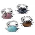 Gemstone Crab Adjustable Ring Natural Stone Quartz Charm Crab Rings for Women Men