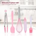 5Pcs/Set Silicone Cooking Tool Egg Beater Spoon Spatula Oil Brush Pink Silicone Cooking Tools Sets For Kitchen Cooking Tools