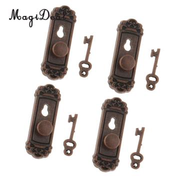 MagiDeal 4 Pieces 1/12 Dollhouse Miniature Vintage Door Locks with Keys for Dollhouse DIY Furniture Toys Accs-Bronze