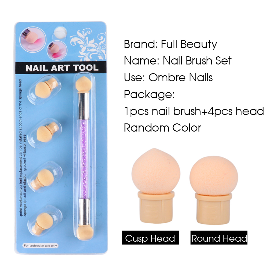 1Set Nail Brush Sponge Manicure Gradient Shading Nails Gel Polish Ombre Glitter Powder Replaceable Head Blooming Tools GL1816