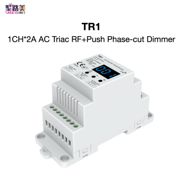TR1 1CH*2A AC Triac RF+Push Phase-cut Dimmer Din Rail Numeric Display Leading Edge or Trailing Edge Min Brightness Settable
