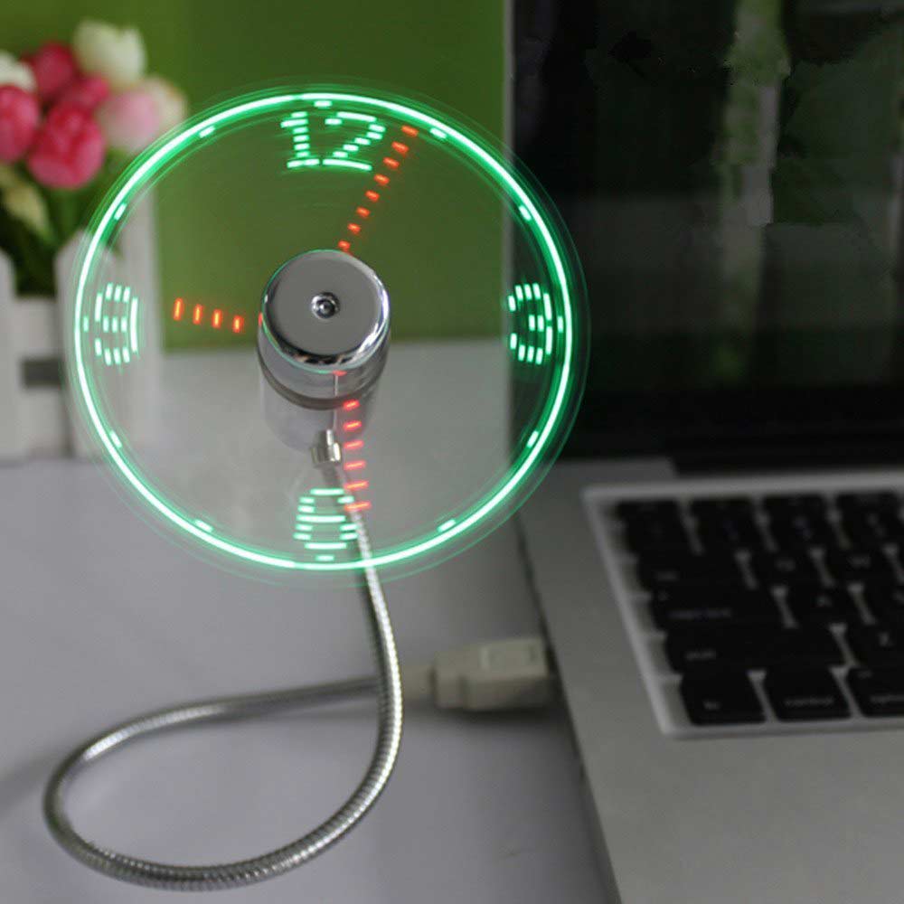 Ingelon USB Fan Gadget Flexible Gooseneck LED Clock Office Gadgets Cool For laptop PC Notebook Temperature/Time Display Mini Fan