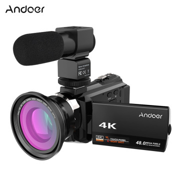 Andoer 4K 1080P 48MP WiFi Digital Video Camera Camcorder Recorder with 0.39X Wide Angle Lens External Microphone 3