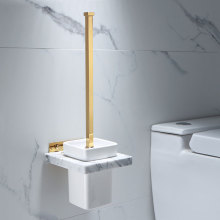 Tuqiu Gold Toilet Brush Holder with Brush Marble and Brass Bathroom Toilet Scrub Cleaning Brush Holder Set Wall Mounted