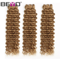 Beyo Hair Color #27 Deep Wave Brazilian Hair Weave Bundles Honey Blonde Human Hair Extension 3 Or 4 Bundle Deals Non Remy Hair