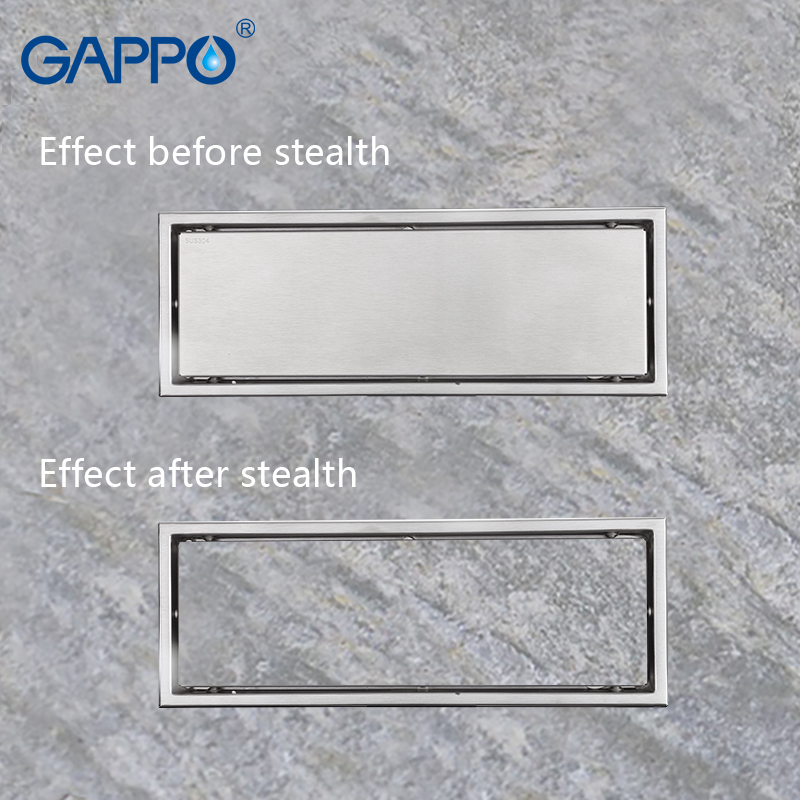 GAPPO Drains stainless steel recgangle bathroom floor waste drains shower drain strainer anti-odor ater drains strainer