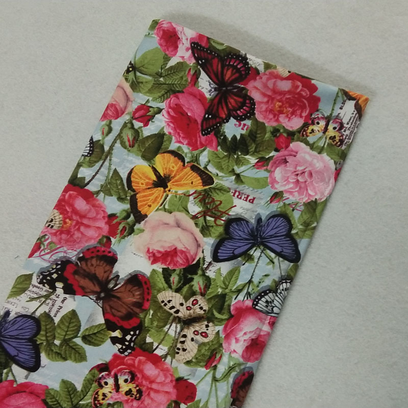 Brand New Cartoon Colorful Butterfly & Blooming Flowers Printed Cotton Fabric 50x105cm Floral Fabric Patchwork Cloth Bag Decor