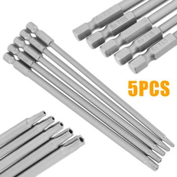 5Pcs 150mm Torx Screwdriver Bit Long Screwdriver Bits Magnetic Torx Screwdriver Set T10/T15/T20/T25/T30 Screwdriver Drill Bits