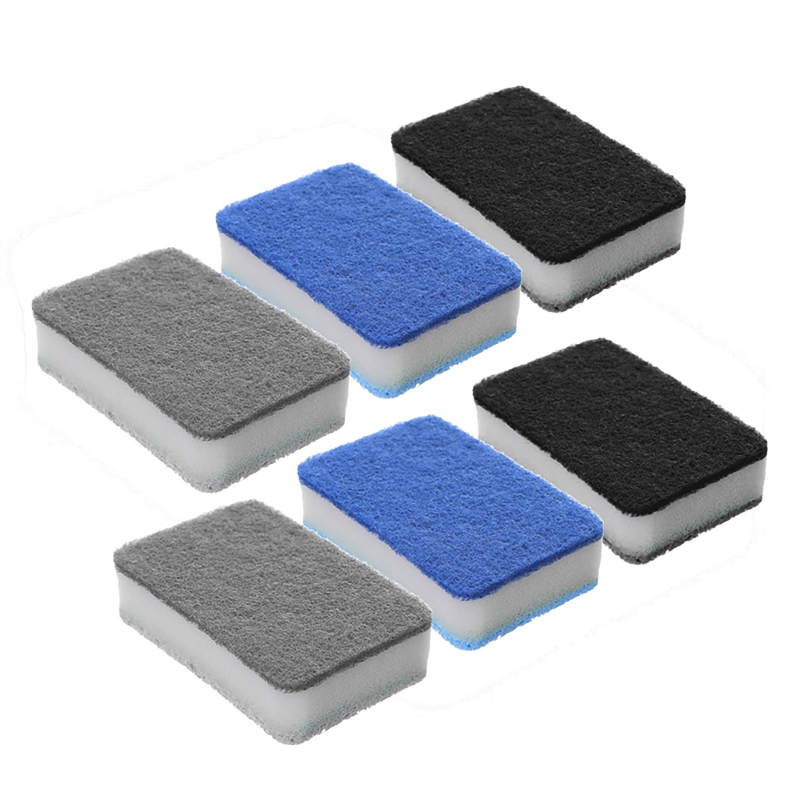 6PCS Magic Cleaning Sponge Decontamination Scouring Pad Oil Stain Remover Double Sided Dishwashing Sponge Brush Kitchen Cleaner
