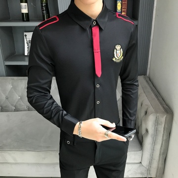 Men's Long-sleeved Shirt Bar Nightclub Hair Stylist Bow Tie Work Shirt Male Shirt Slim Fit Black White Clothing Mens Dress Shirt