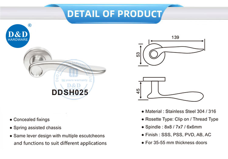 Stainless Steel Solid Lever Handle Bedroom Door Lever