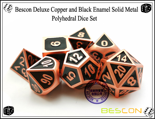 Bescon Deluxe Copper and Black Enamel Solid Metal Polyhedral Role Playing RPG Game Dice Set (7 Die in Pack)-6