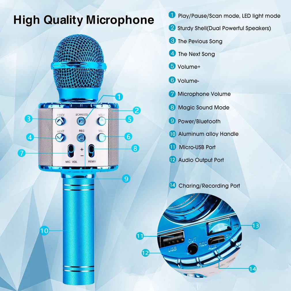 KTV Wireless Karaoke Handheld Microphone USB Player Mic Speaker Portable Christmas Birtay Home Party Handheld Microfone