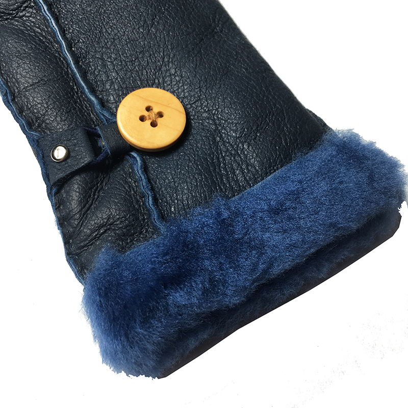 Women Winter Warm Gloves 2020 New Fashion Real Leather Wool Fur Lovely Girls 100% Sheepskin Leather Wooden Buckle Gloves Mittens