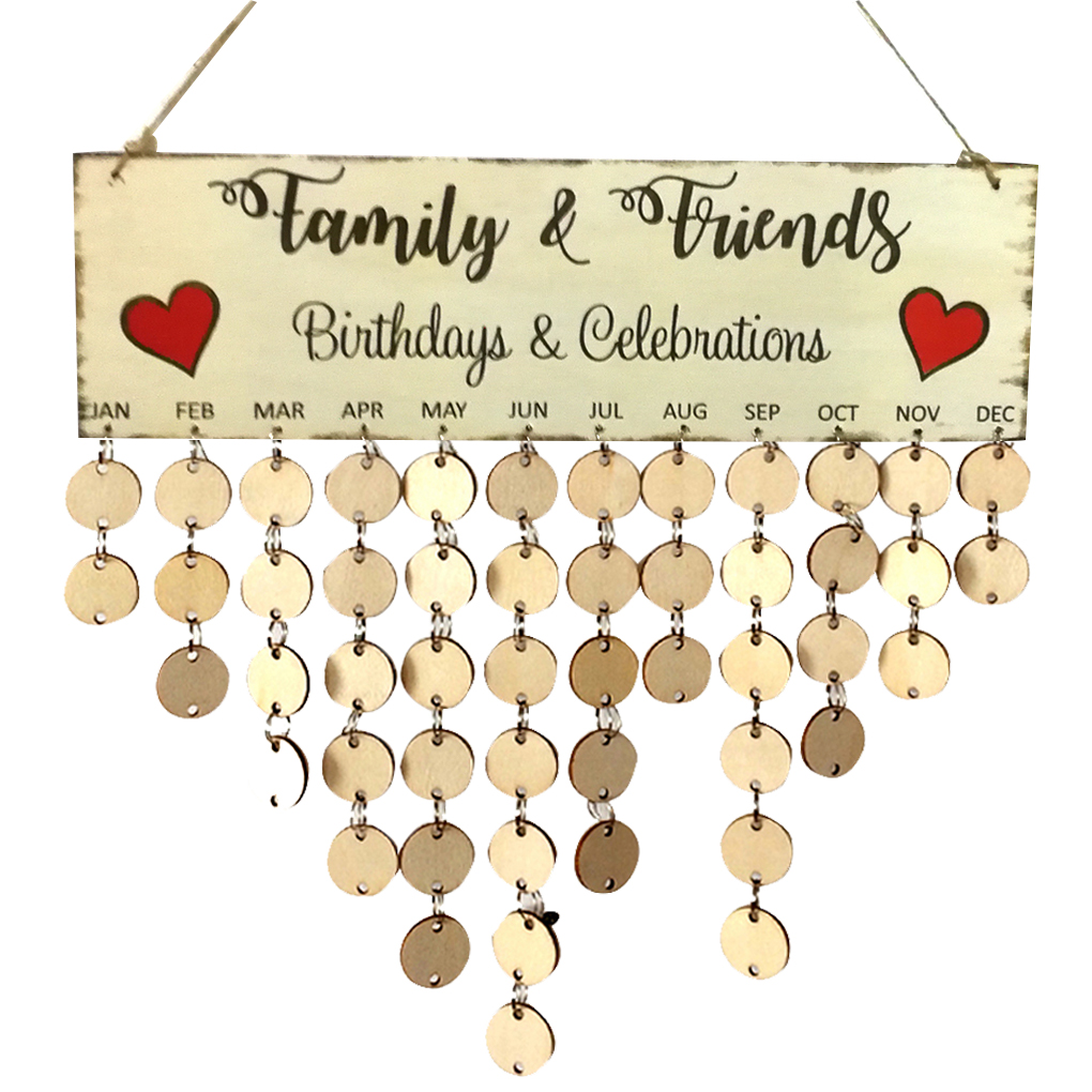 Family Friends Words Hanging DIY Wooden Calendar Kalendar Reminder Board Plaque Home Decor Pendant Colorful