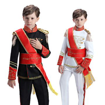 Boys Kids King Costume Military Uniform Palace Prince Suit Marshal Soldier British Royal Guard Prince William Cosplay Costume