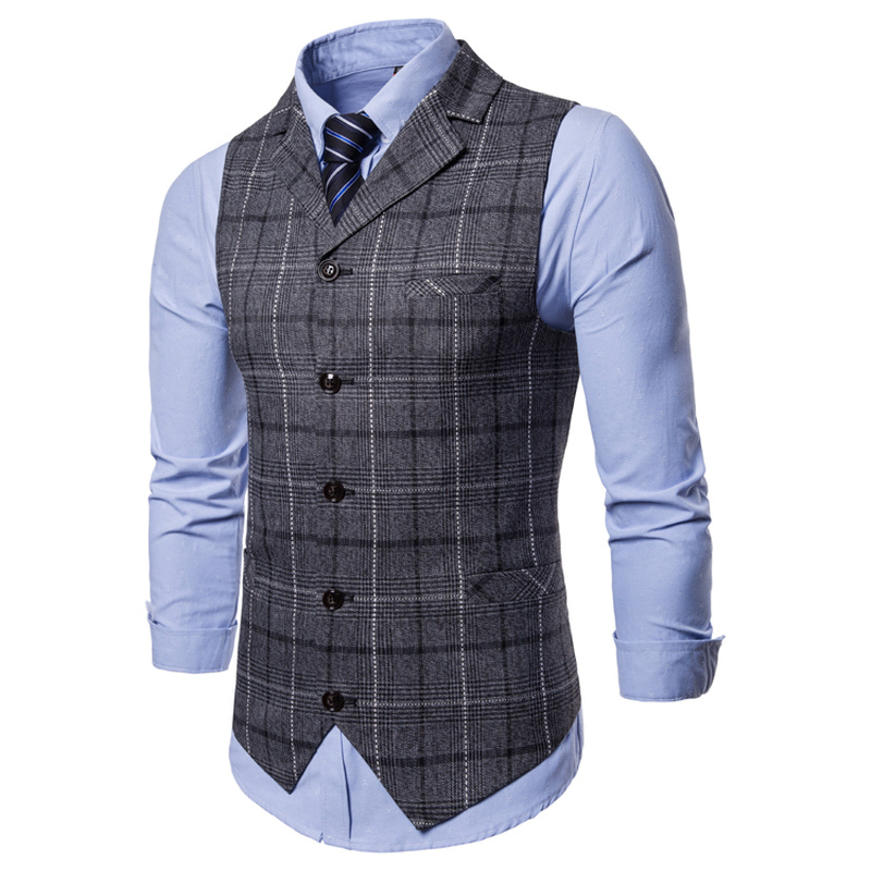 Suit Vest Men Jacket Sleeveless Vest Fashion Plaid Suit Waistcoat Business Vest Waistcoat Men British Blazer for Men Chaleco