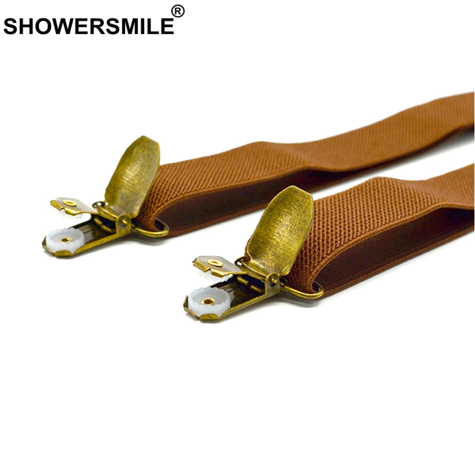 SHOWERSMILE Bow Tie Suspenders Set Bronze Clips Adult Brown Suspenders Women Suspenders Unisex Vintage Mens Suspenders Braces