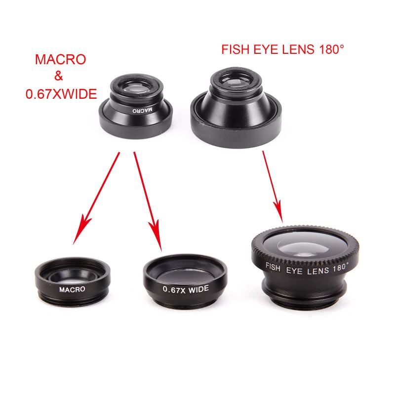 Fish Eye Lens Wide Angle Macro Fisheye Lenses 3 in 1 Camera Lens Kits With Clip Zoom Mobile Phone Lense For iPhone Xiaomi Huawei