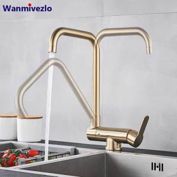 Brushed Gold kitchen Sink Faucet 360 Rotation Folding Kitchen Faucet Stainless Steel Lead Free Bathroom Sink Faucet Mixer Tap
