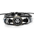 Viking Valknut Leather Bracelet Nordic Runes Vintage Slavic Norway Symbol High Quality Glass Round Gems Wristband Bangle