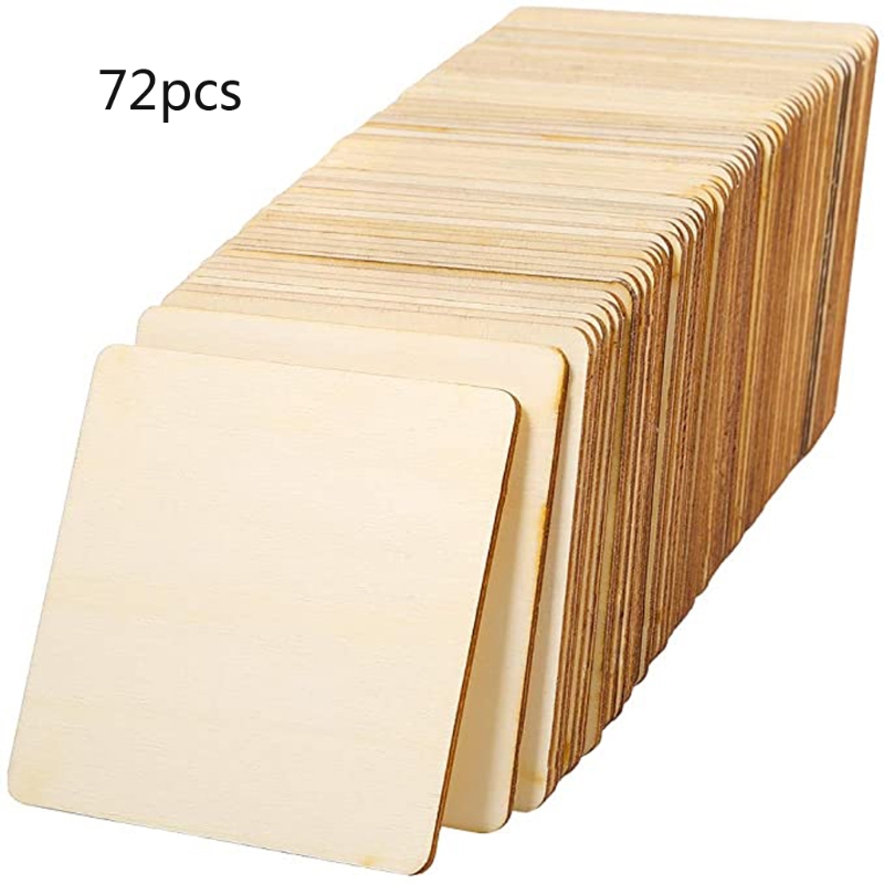 72Pcs Unfinished Square Wood Slices Blank Crafts 3 x 3 Inch for Coasters Painting Writing Photo Props and Decorations