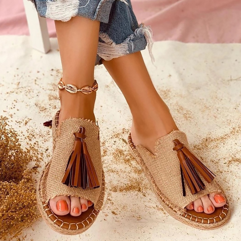 Women's sandals Beautiful Tassels Summer Shoes for Women Gladiator Flat Sandals Female Slides Mules Size 4.5-10.5