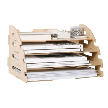 DIY Wood Hand Made Desk Organizer Office School Supplies Desk Accessories Organizer 4 Layers File Tray Book Holder