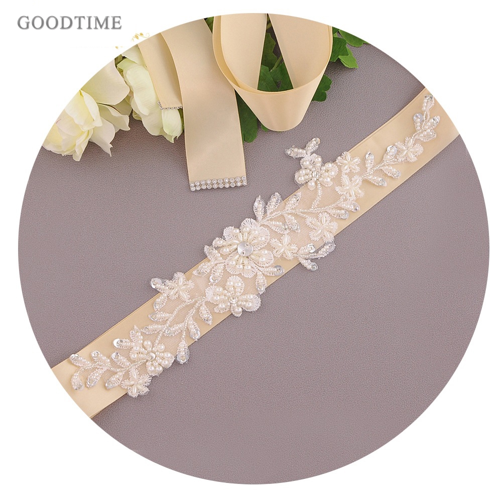 Fashion Women Wedding Dress Belt Lace Applique Flowers Wedding Dress Pearls Wedding Belt Crystal Bridal Sash For Party Girl