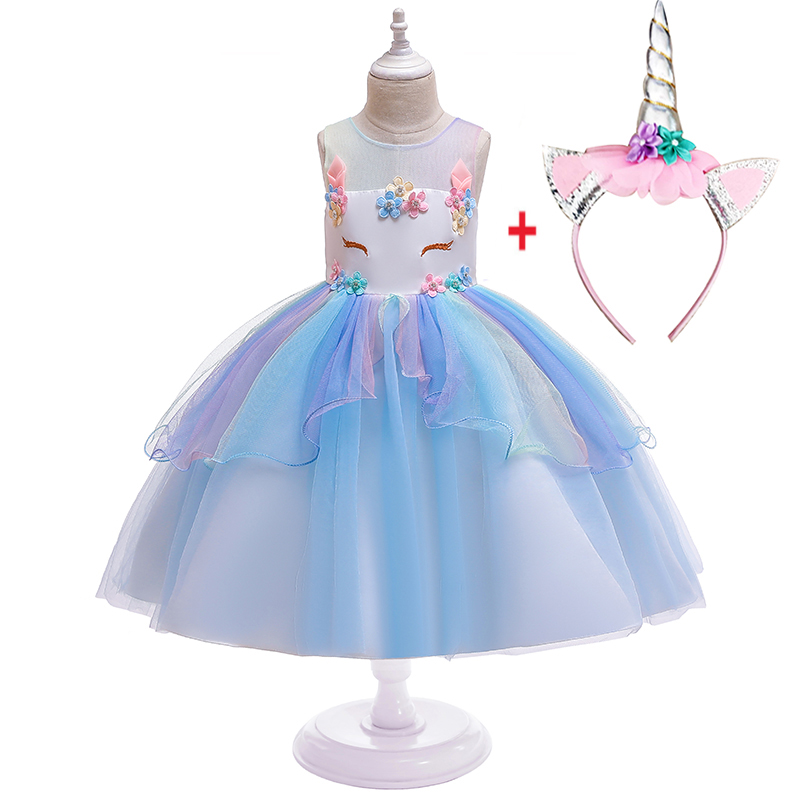 Girl Unicorn Fantasy Princess Dress For 3-10 Years Kids Girsl Birthday Wedding Party Clothing Children Costume Set