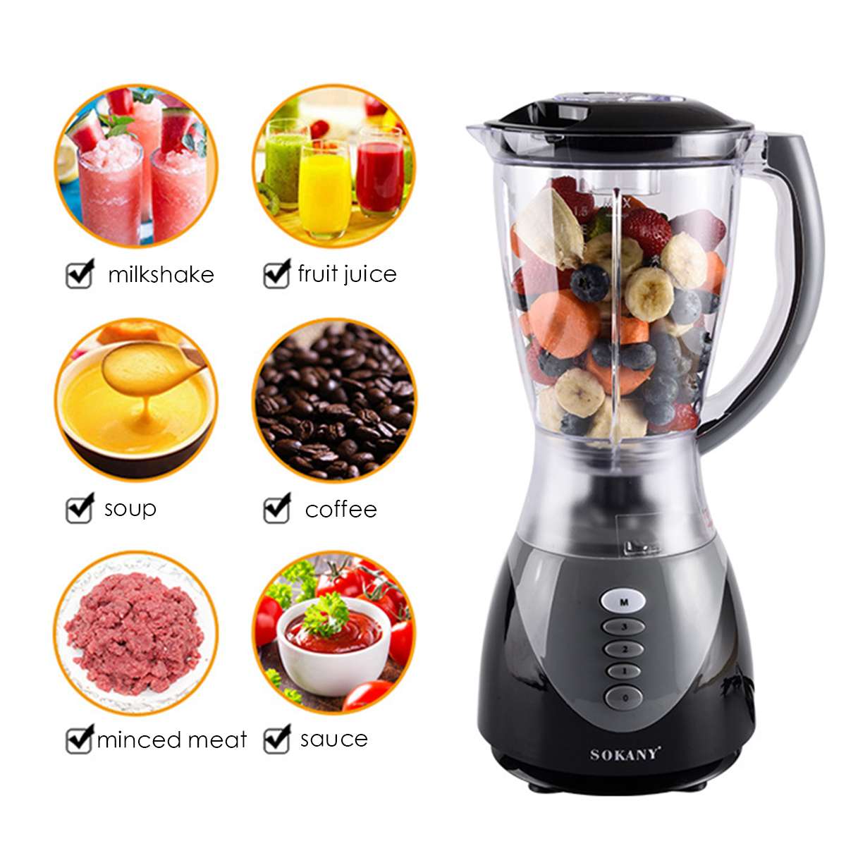 SOKANY 1.5L Personal Blender Mixer Juicer Fruit Food Processor 2 In 1 Professional Power Bean Coffee Grinder Juicer 220-240V