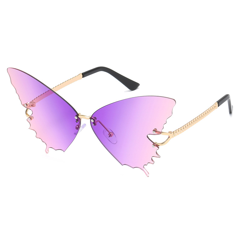 2020 Butterfly Rimless Sunglasses Women Ocean Lens Sun Glasses Oversize Fashion Metal Shades Sunglasses UV400 Glasses Oculos