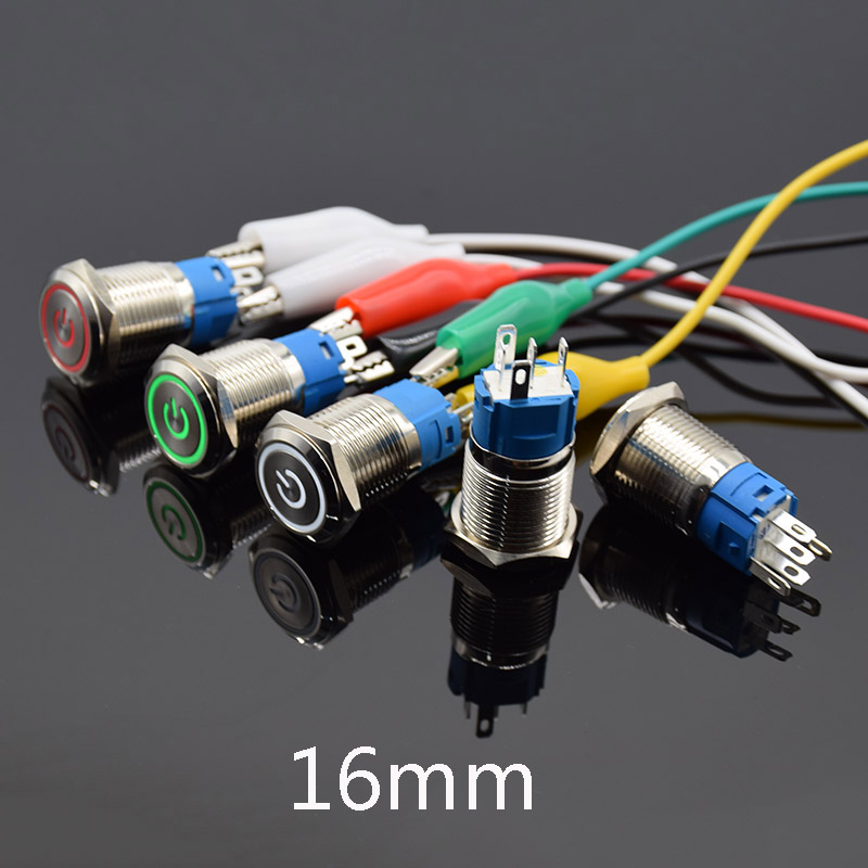 16mm 3-6V 12V 24V 110V 220V Metal Push Button Switch LED Light Self lock/ Momentary reset Car Start Button Power Button red
