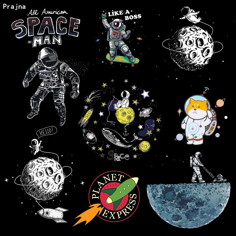 Prajna Space Earth Rocket Heat Transfer For Clothing Iron On Thermal Transfers Printed Hippie Stickers Applique UFO Planet Patch