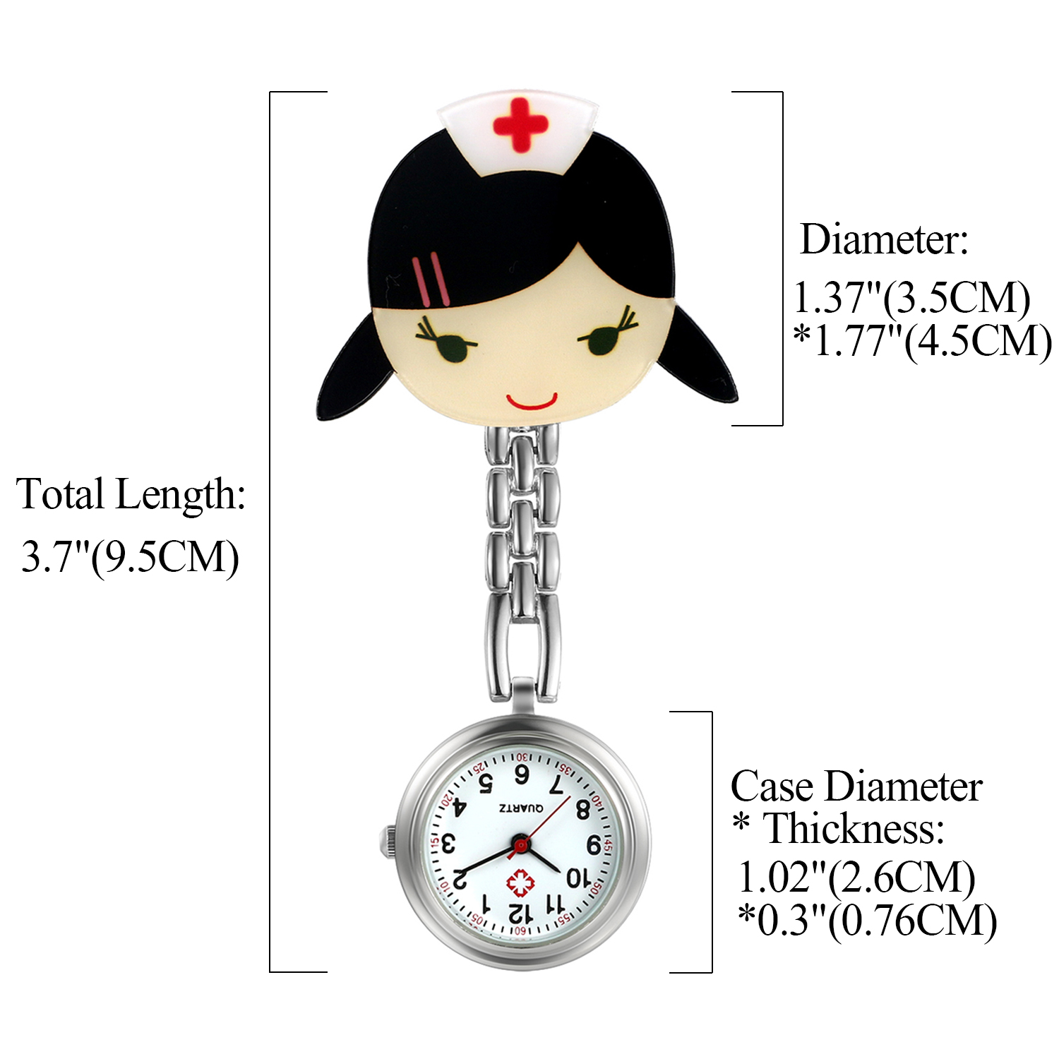 LANCARDO Women Nurse Watches 3D Cartoon Girls Ladys Watch Doctor Medical Pocket Hang Clip Watches Stianless Steel Clock
